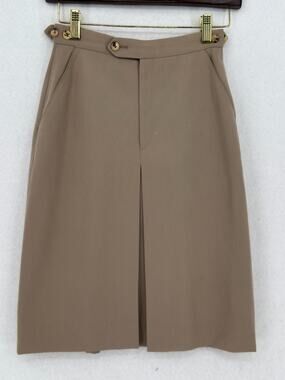 Vintage Paul Stuart Taupe Wool Knee Length Tailored A Line Skirt Sz 4